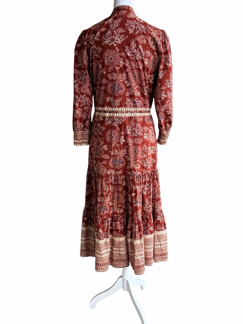 Veronica Beard Swedie Printed Midi Dress Rust Floral Tiered Midi Dress - Picture 6 of 10